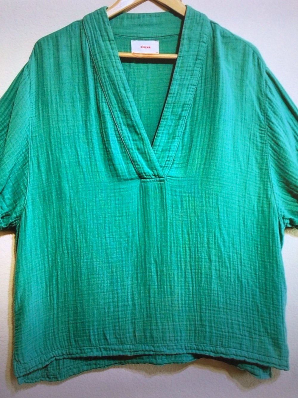 XiRENA Teal Green Cotton Gauze V-Neck Tunic